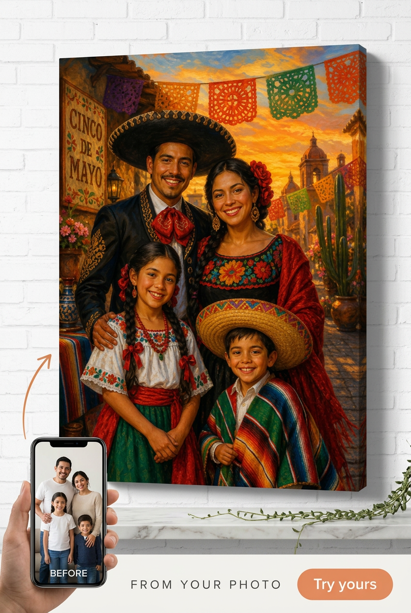 Custom Cultural Family Portrait — Festive Cinco de Mayo from Photo