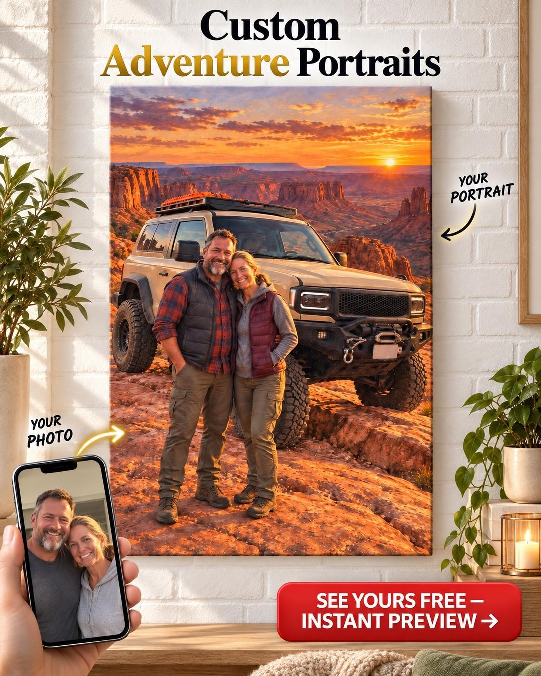 Off-Road Couple Custom Portrait from Photo | Personalized Off-Road Canvas Gift