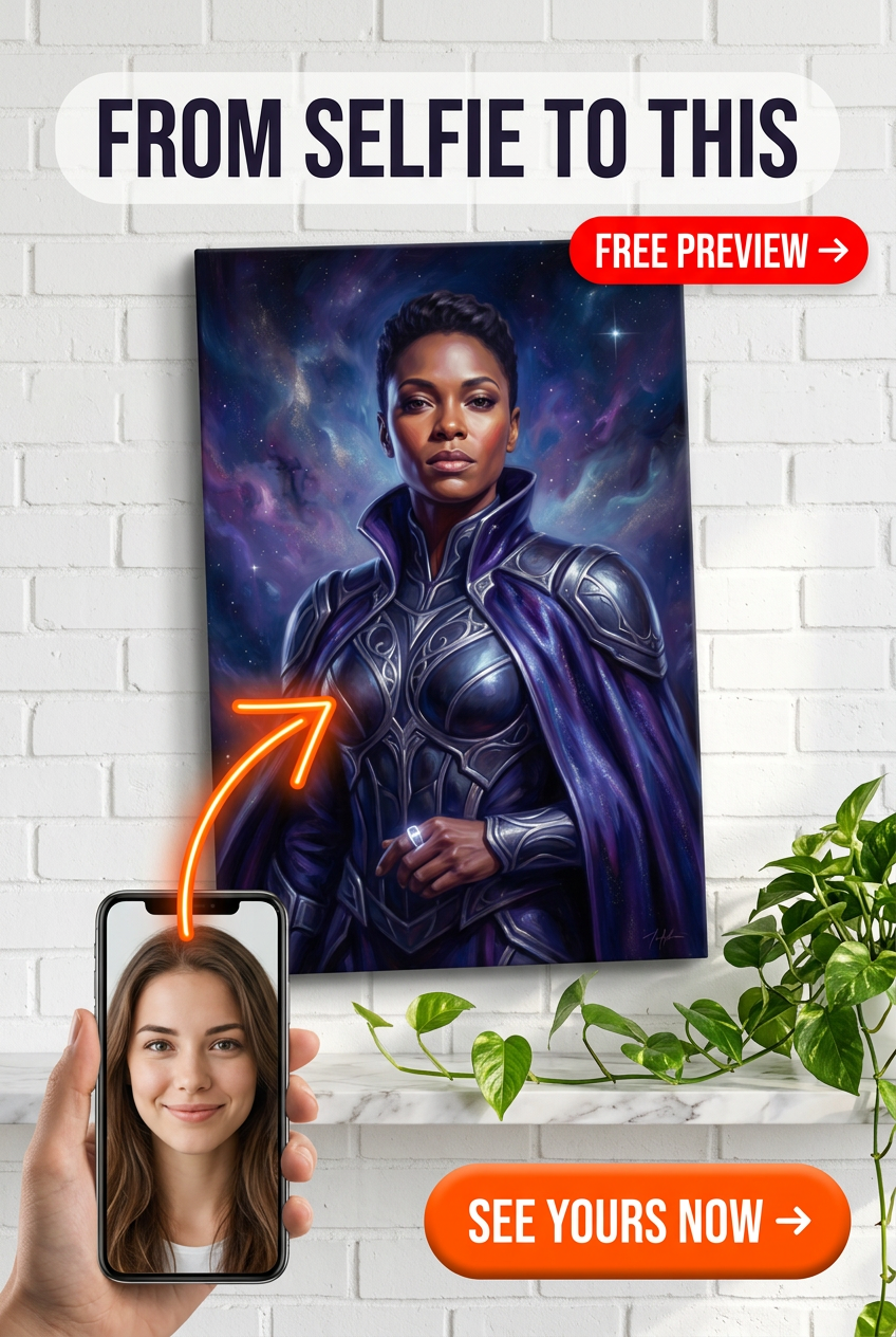 Custom Sci-Fi Woman Portrait — Regal Cosmic Warrior Canvas