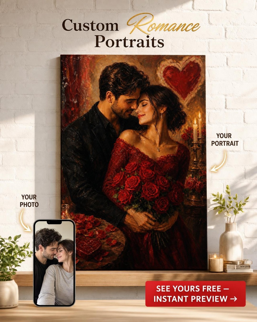 Custom Romance Couple Portrait — Eternal Love from Photo
