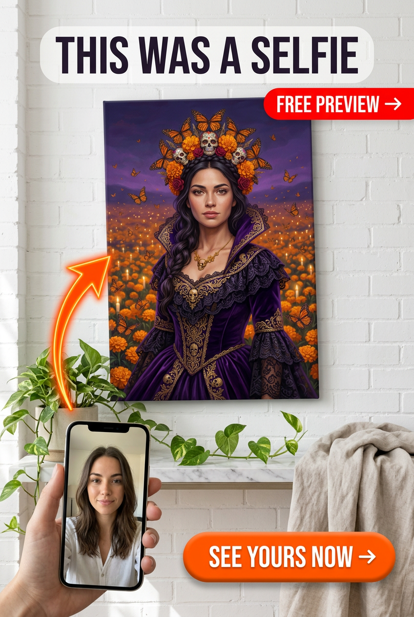 La Muerte Reina Custom Portrait | Personalized Day of the Dead Gift