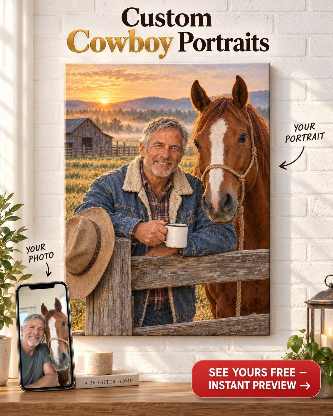 A Man and His Horse Custom Portrait from Photo | Personalized Horse and Rider Gift
