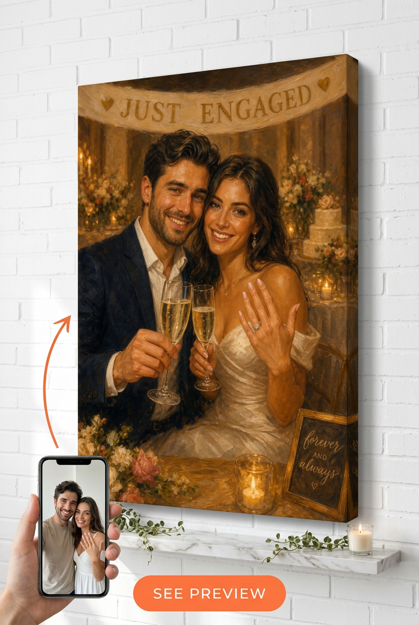 Engagement Party Gift — Romantic Engagement Celebration Canvas from Photo