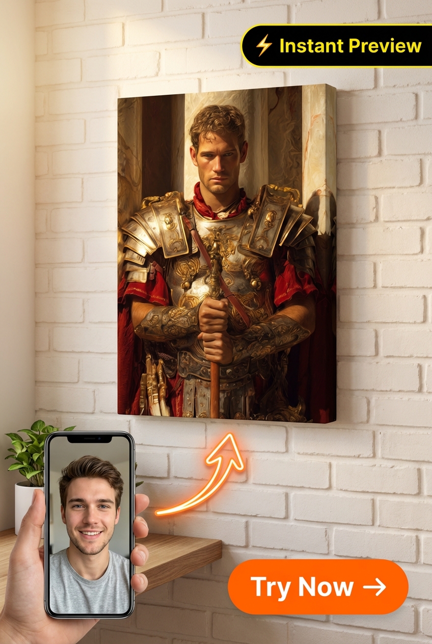 Custom Roman Warrior Portrait — Regal Armor Canvas for Him