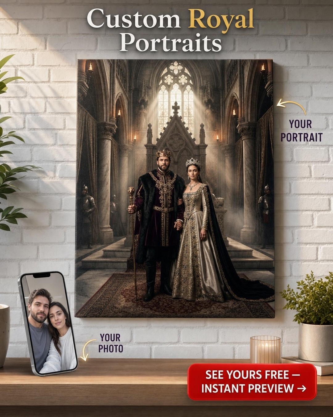 Custom Royal Couple Portrait — Regal Canvas from Photo