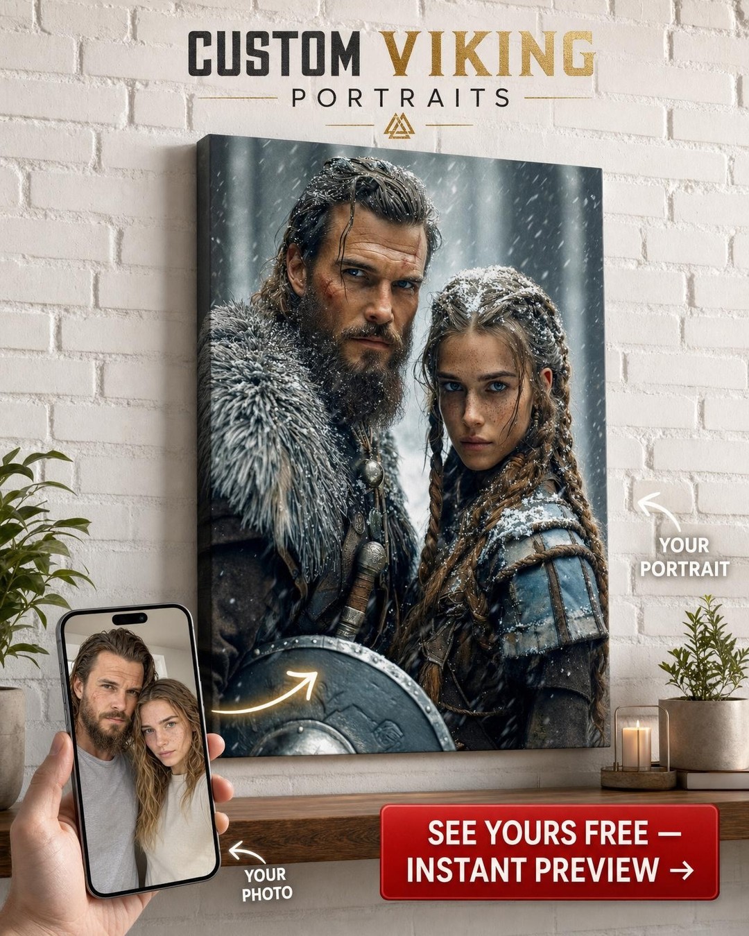 Custom Viking Couple Portrait — Heroic Armor Canvas