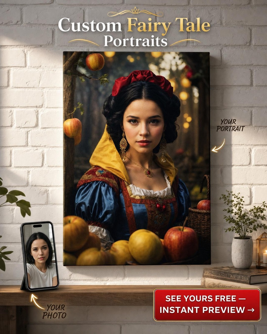 Custom Royal Woman Portrait — Whimsical Canvas from Photo