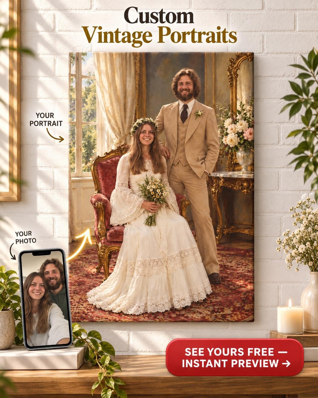 Heirloom Wedding Custom Portrait from Photo | Personalized Wedding Memory Gift