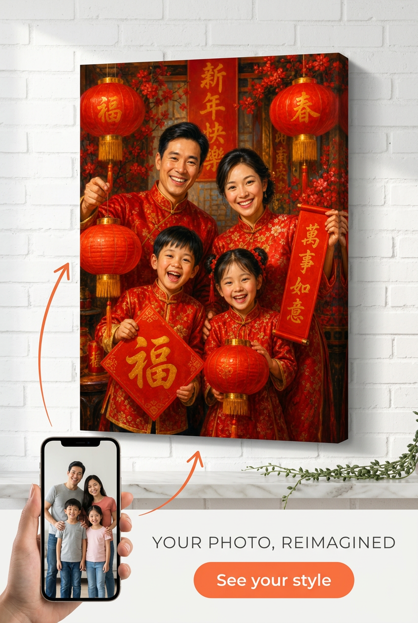 Custom Cultural Family Portrait — Festive Lunar New Year Canvas