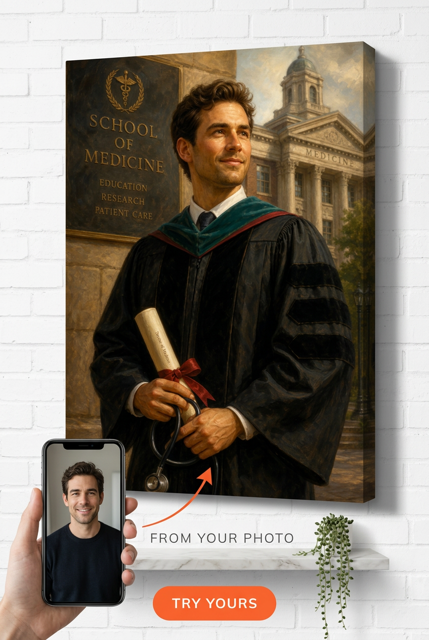 Medical School Graduation Custom Portrait from Photo | Personalized Gift