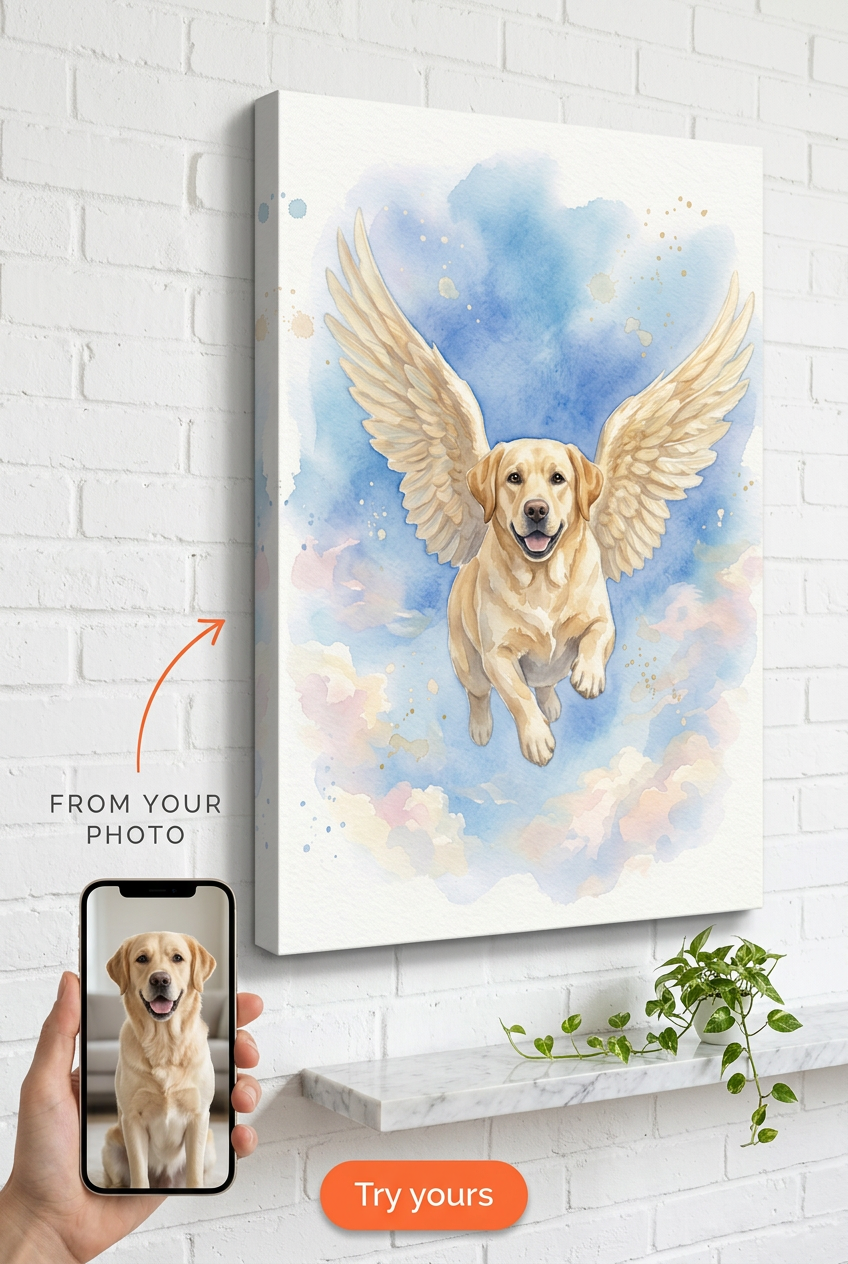 Personalized Dog Canvas Wall Art | Angelic Wings Portrait