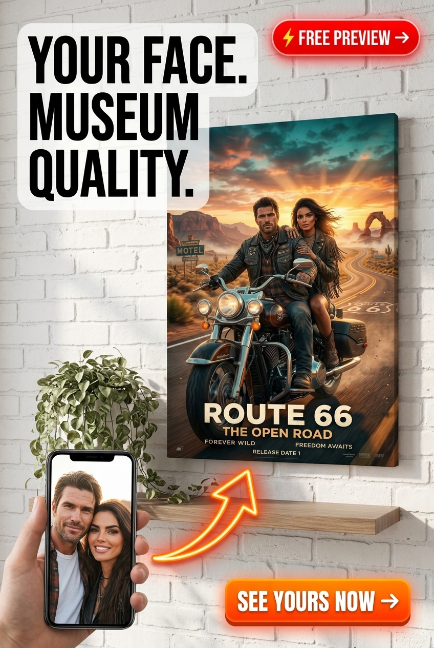 Custom Cowboy Couple Portrait — Motorcycle Canvas
