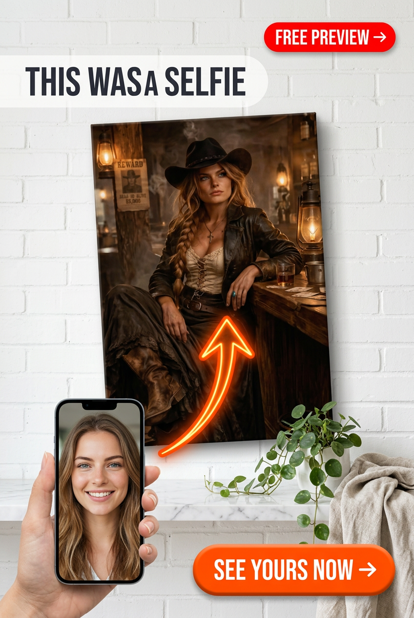 Custom Cowboy Woman Portrait — Confident Western Canvas from Photo