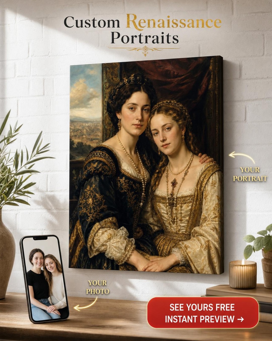 Custom Renaissance Couple Portrait — Regal Canvas from Photo