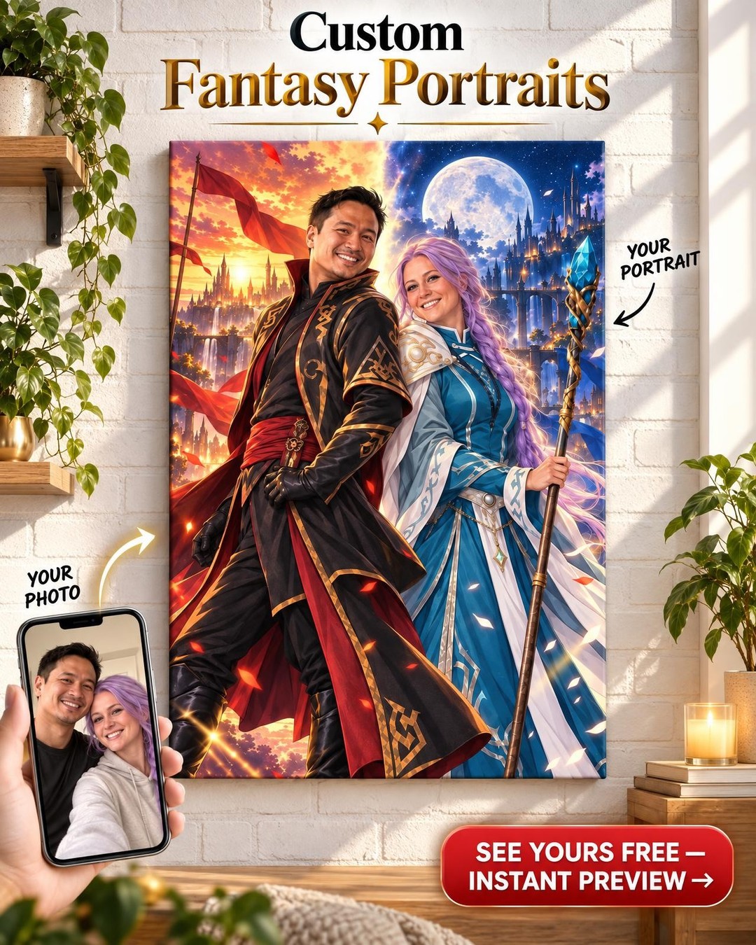 Cosplay Couple Anime Custom Portrait from Photo | Personalized Anime Cosplay Portrait Gift
