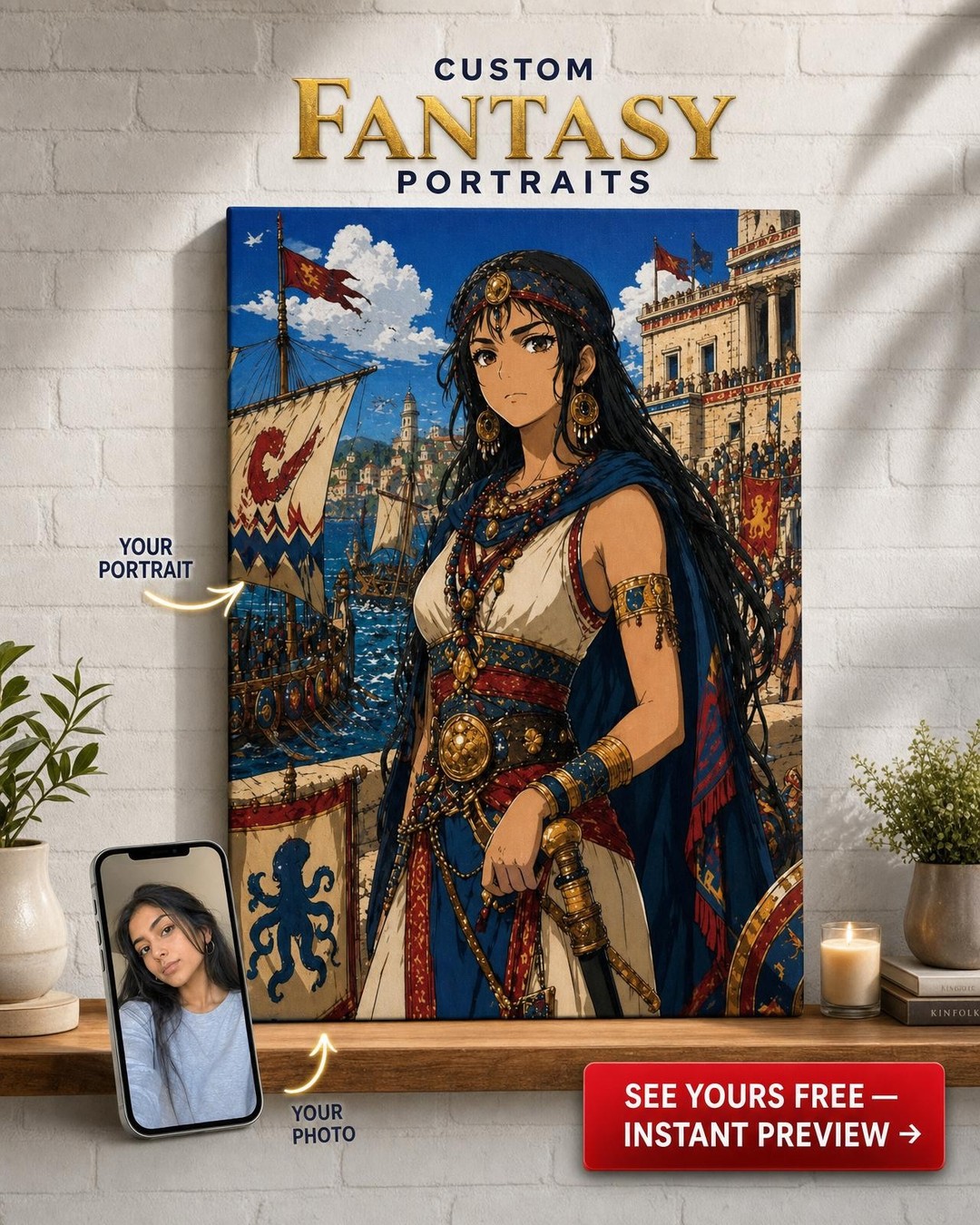 Ancient Greek Costume Custom Portrait from Photo | Personalized Canvas Gift