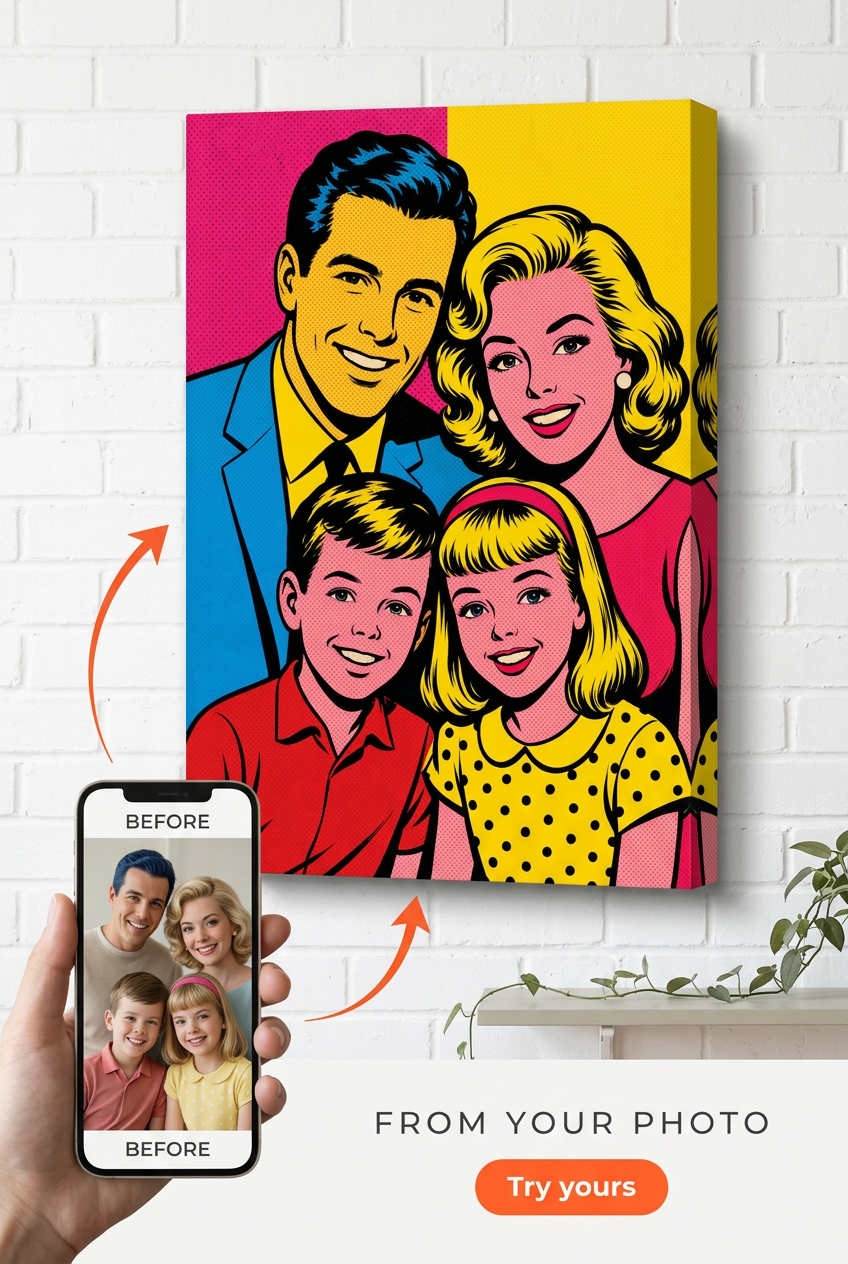 Custom Pop Art Family Portrait — Whimsical Canvas from Photo