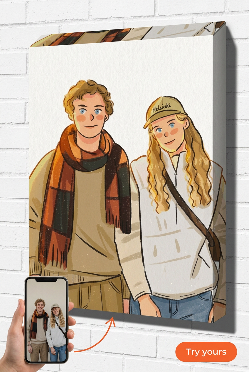 Custom Cartoon Couple Portrait — Whimsical Canvas from Photo