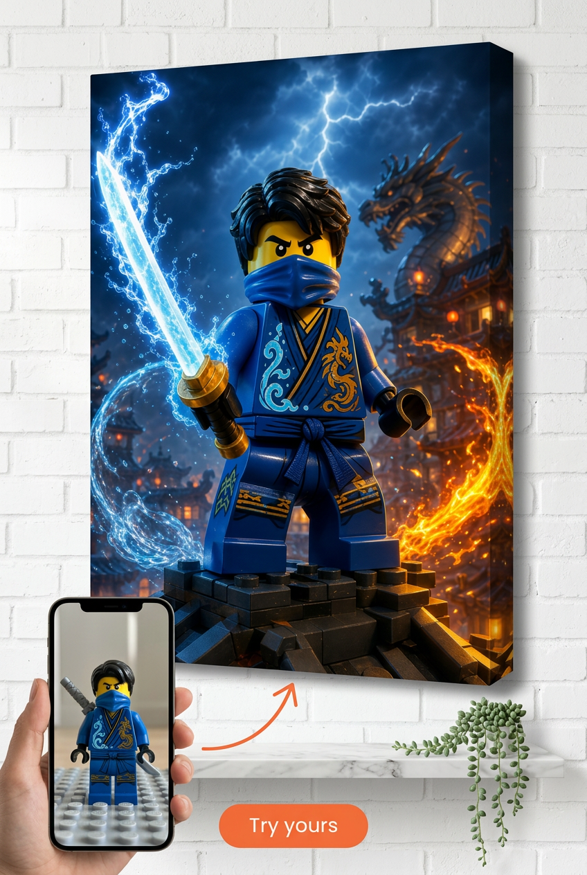 Custom Brick Minifigure Ninja Warrior Portrait from Photo | Personalized Gift