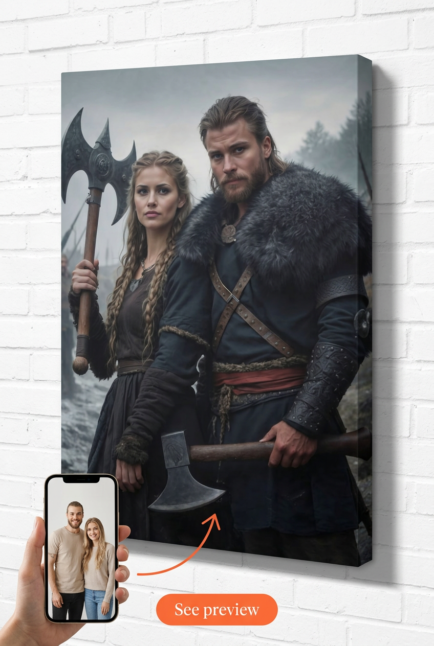 Viking Custom Portrait from Photo | Personalized Gift for Couples