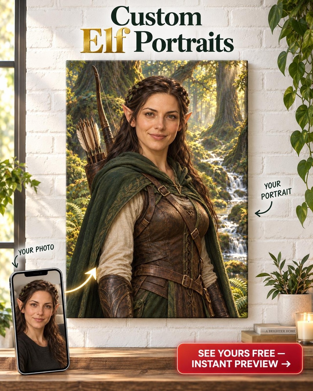 Elf Ranger Custom Portrait from Photo | Personalized Tabletop Fantasy Gift