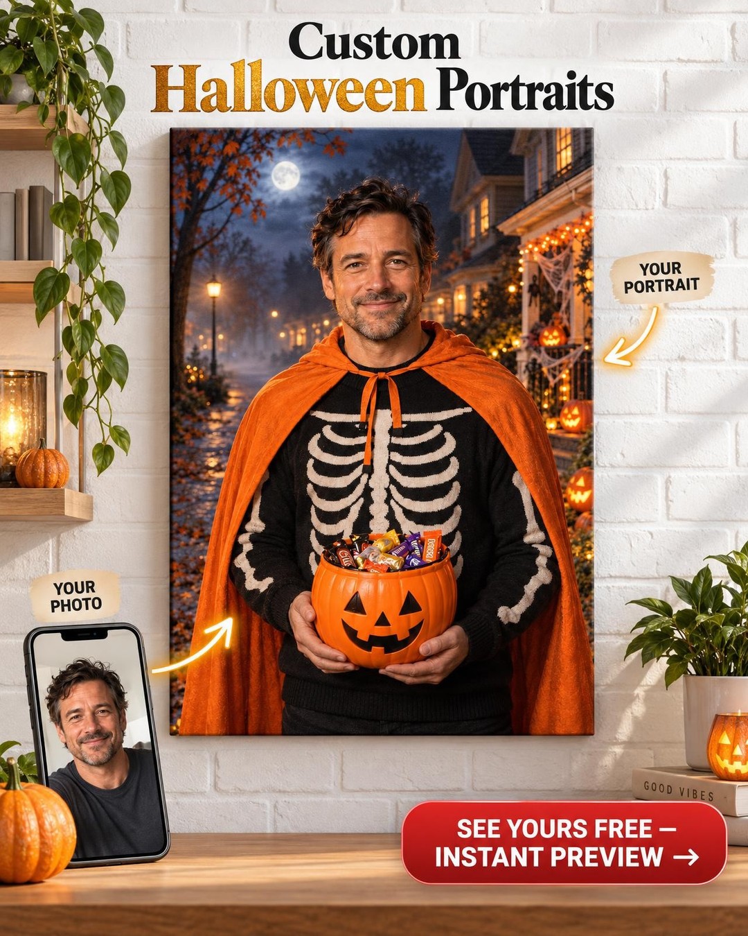 Trick-or-Treat Night Custom Portrait from Photo | Personalized For Him Gift