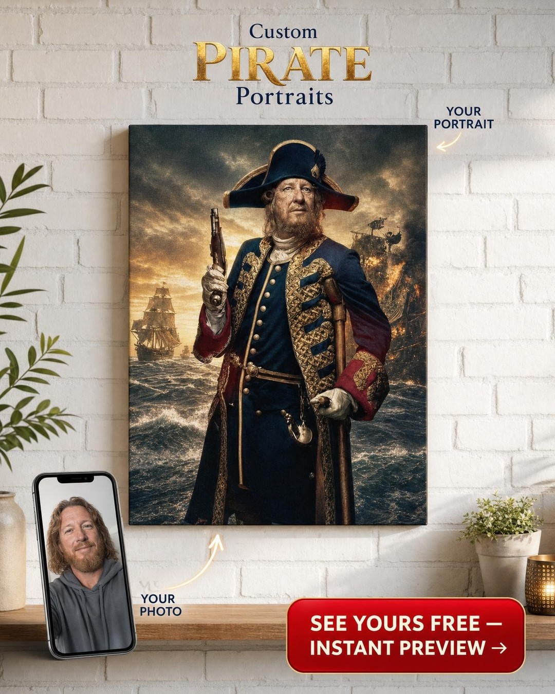 Custom Pirate Portrait for Men