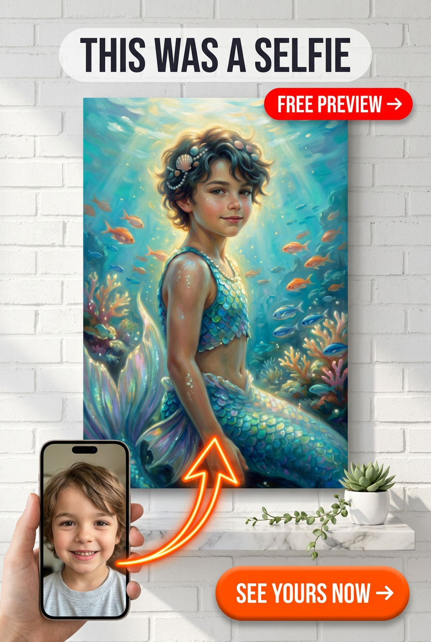 Custom Fantasy Boy Portrait — Mermaid Underwater Adventure Canvas