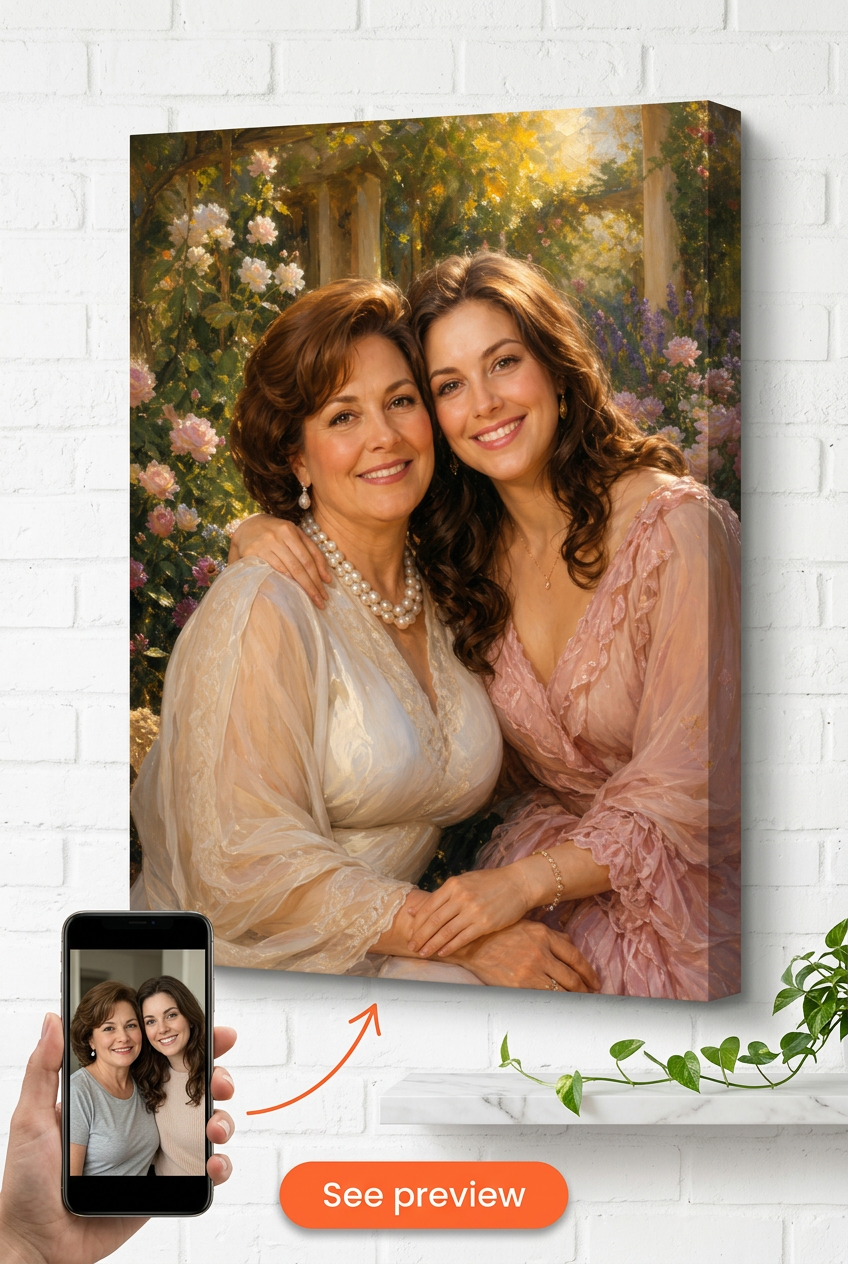 Gifts for Mother in Law — Elegant Mother-Daughter Portrait Canvas from Photo