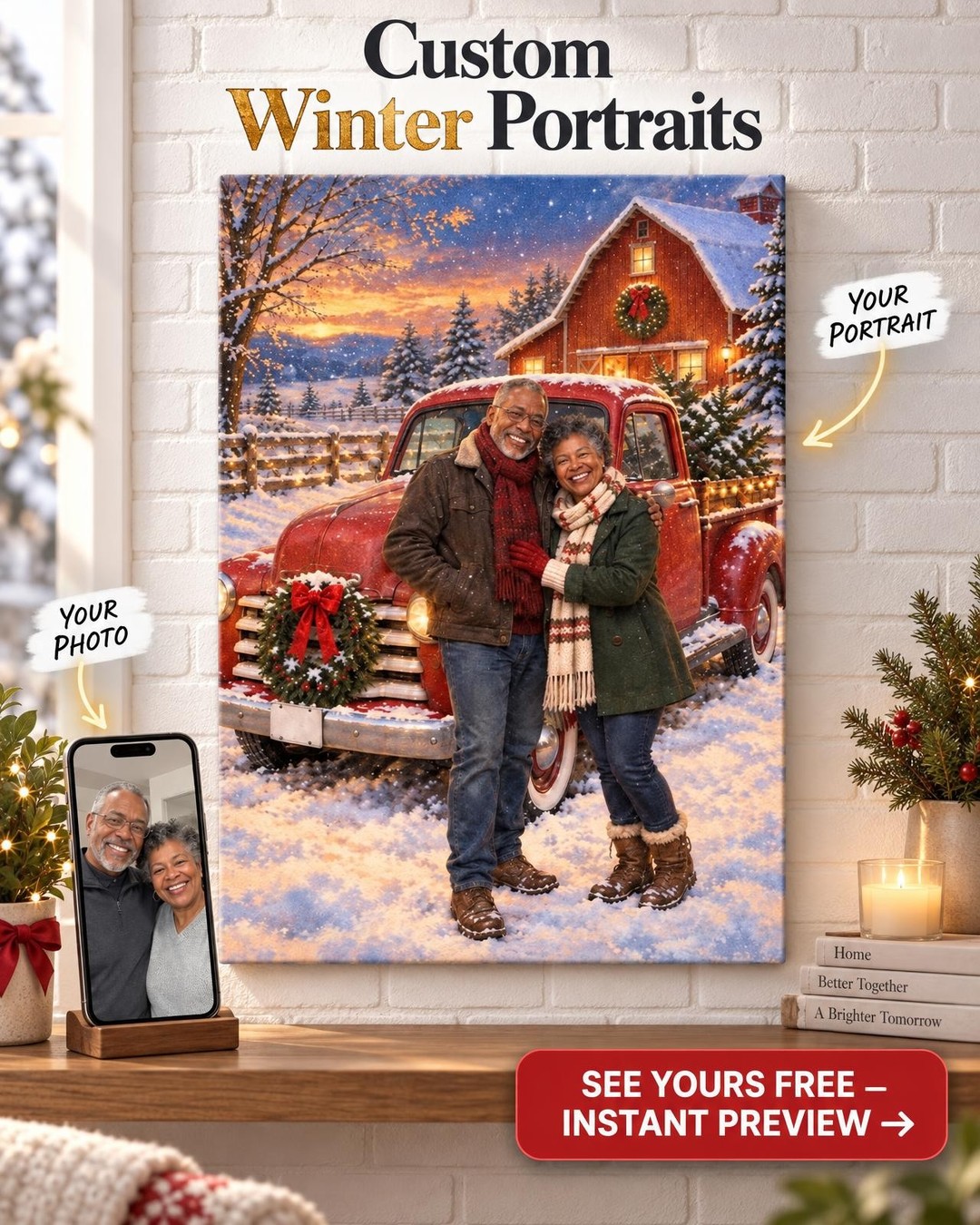 Christmas on the Farm Custom Truck Portrait from Photo | Personalized Truck Gift
