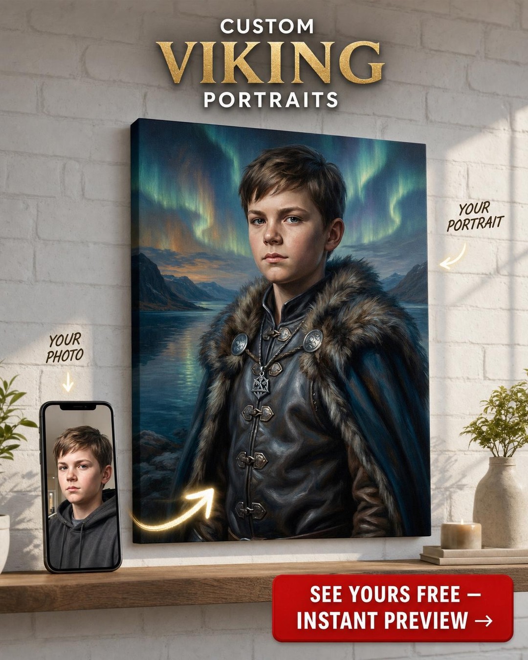 Personalizovaný Hrdinský Severský Snový Portrét pre Chlapcov