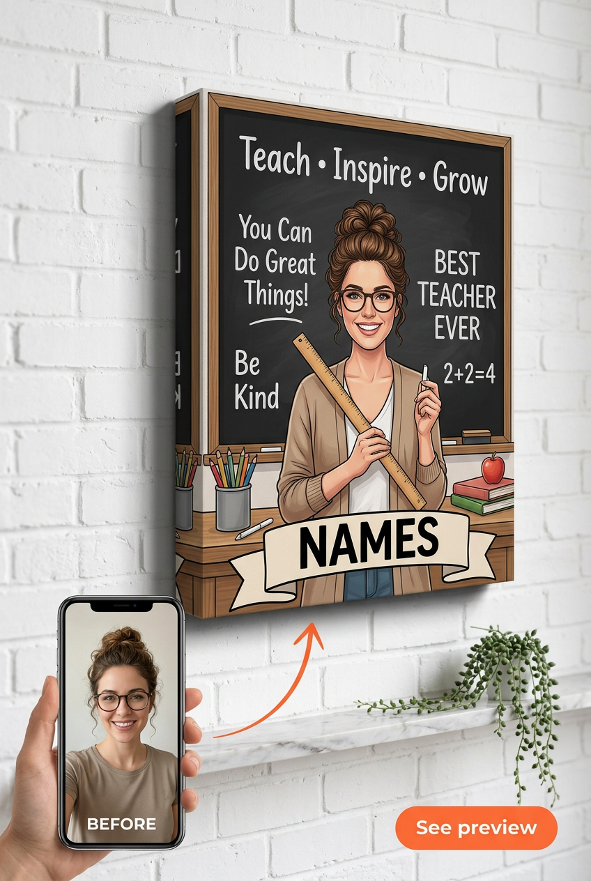 Custom Caricature Single Woman Portrait — Whimsical Teacher Art