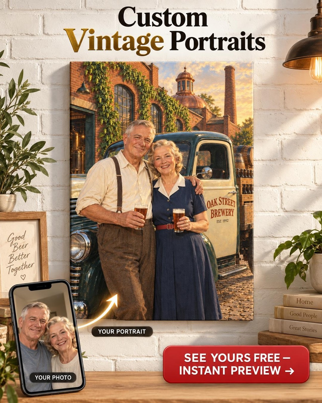 Brewery Founders Delivery Truck Custom Portrait from Photo | Personalized Homebrewing Gift