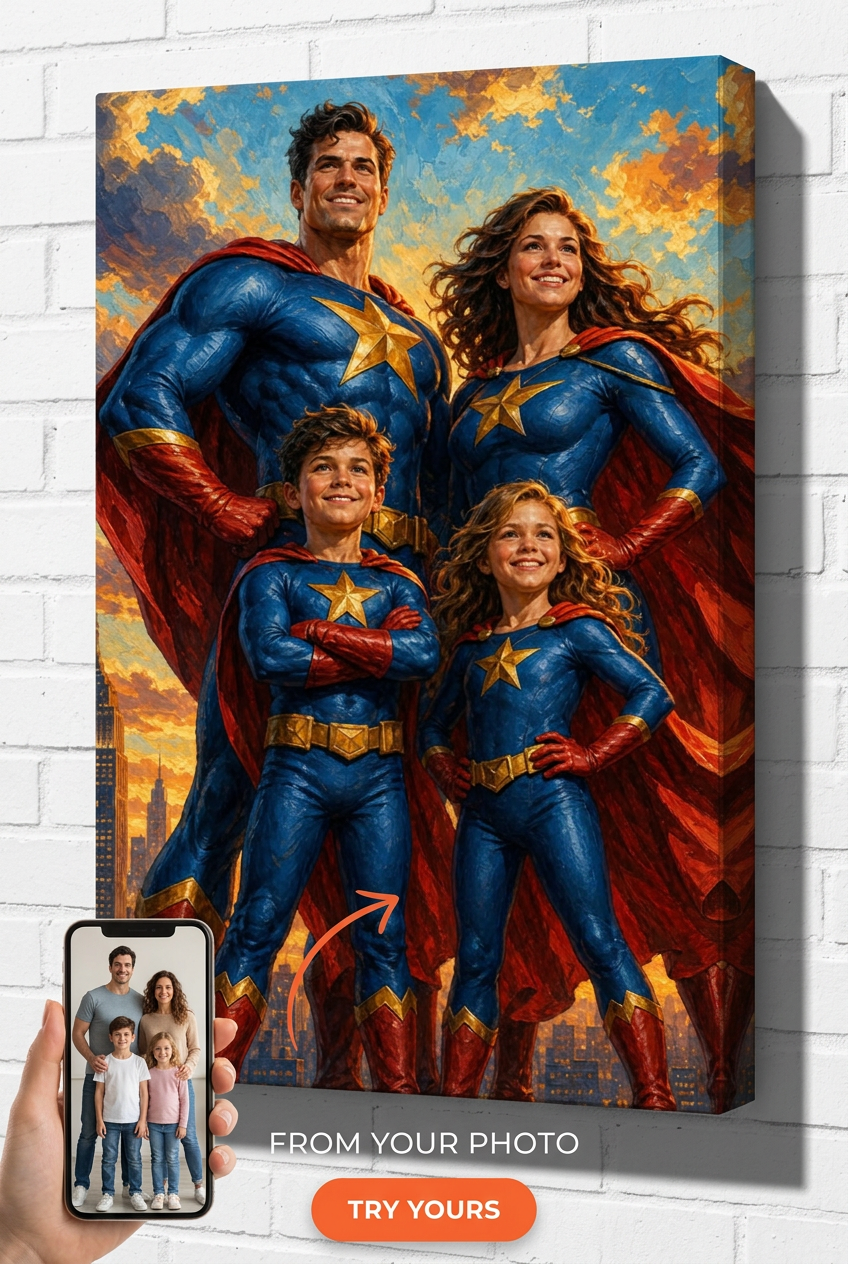 Superhero Family Portrait Custom Portrait from Photo | Personalized Gift