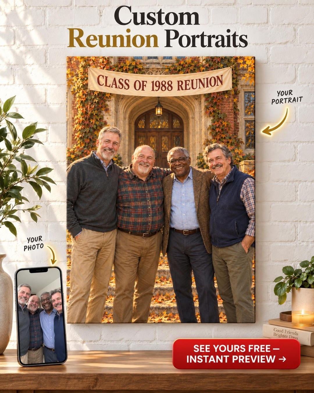 The Guys Reunion Weekend Custom Portrait from Photo | Personalized Campus Portrait Gift