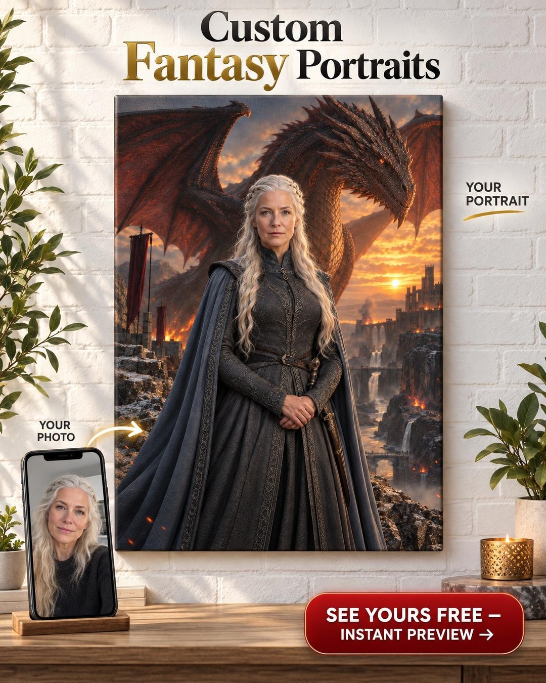 Dragon Queen Custom Portrait from Photo | Personalized For Her Canvas Gift