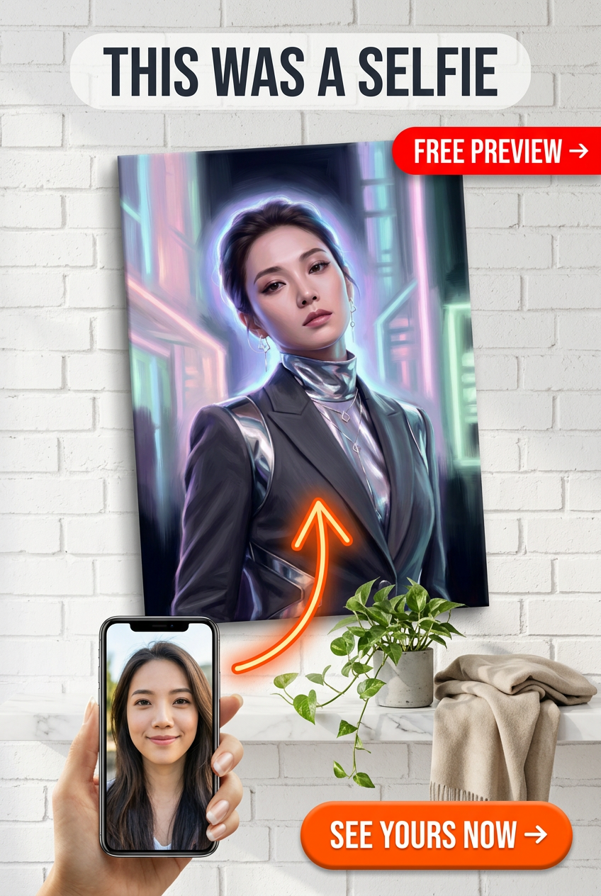 Custom Cyberpunk Woman Portrait — Heroic Neon Canvas from Photo