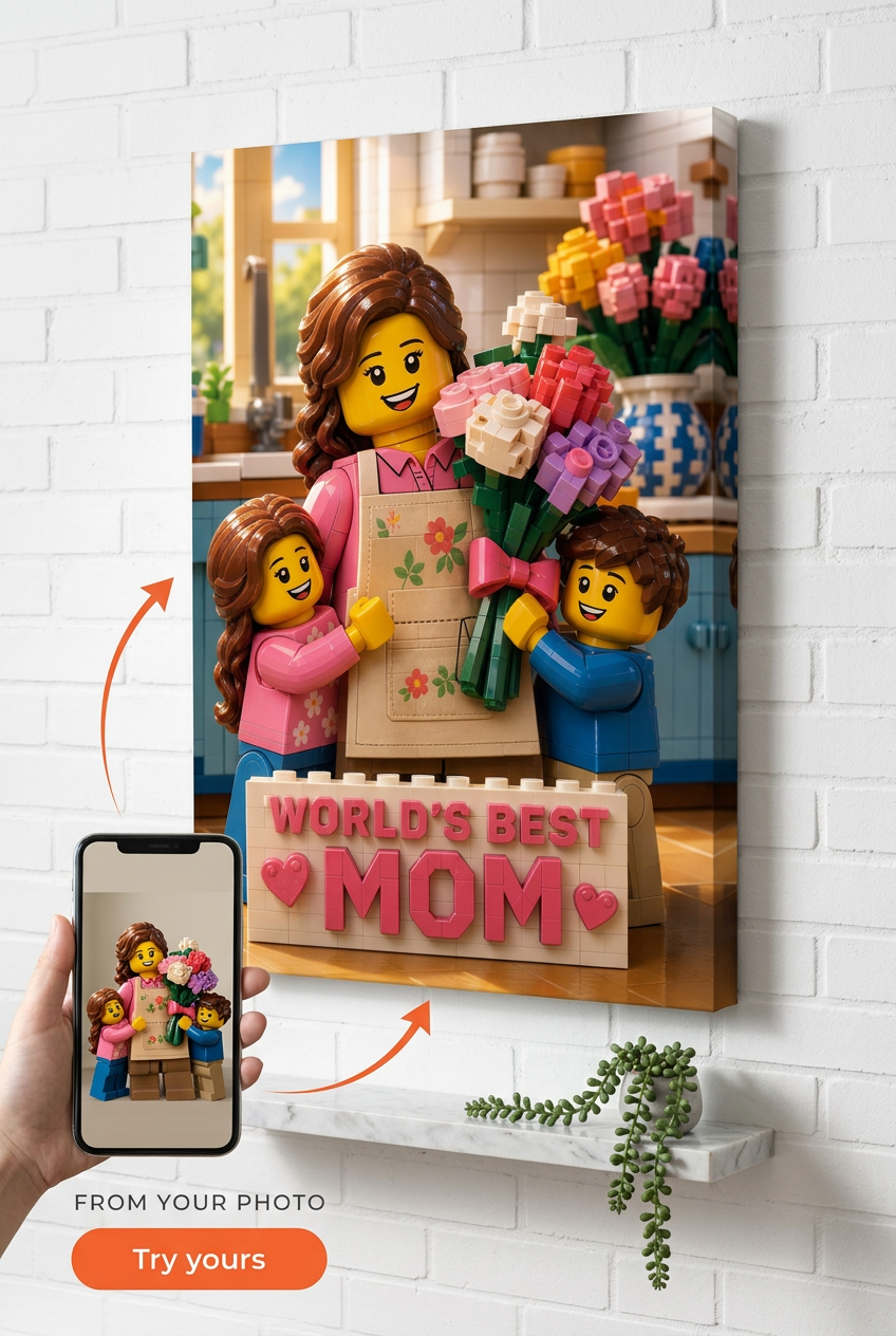 Custom Brick Minifigure Best Mom Portrait from Photo | Personalized Gift