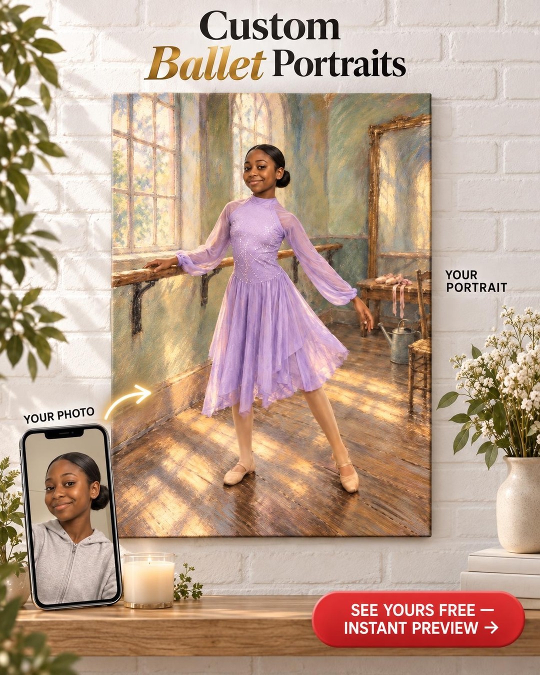 Little Dancer Degas Style Custom Portrait from Photo | Personalized Dance Recital Gift