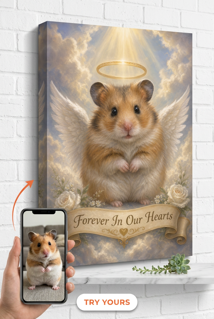 Custom Memorial Cat Portrait — Angel Wings Canvas from Photo