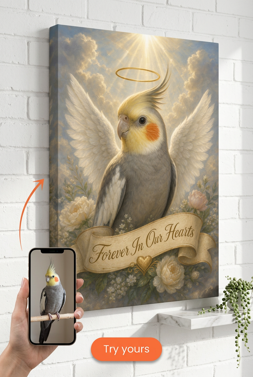 Custom Memorial Cat Portrait — Angel Wings Canvas from Photo
