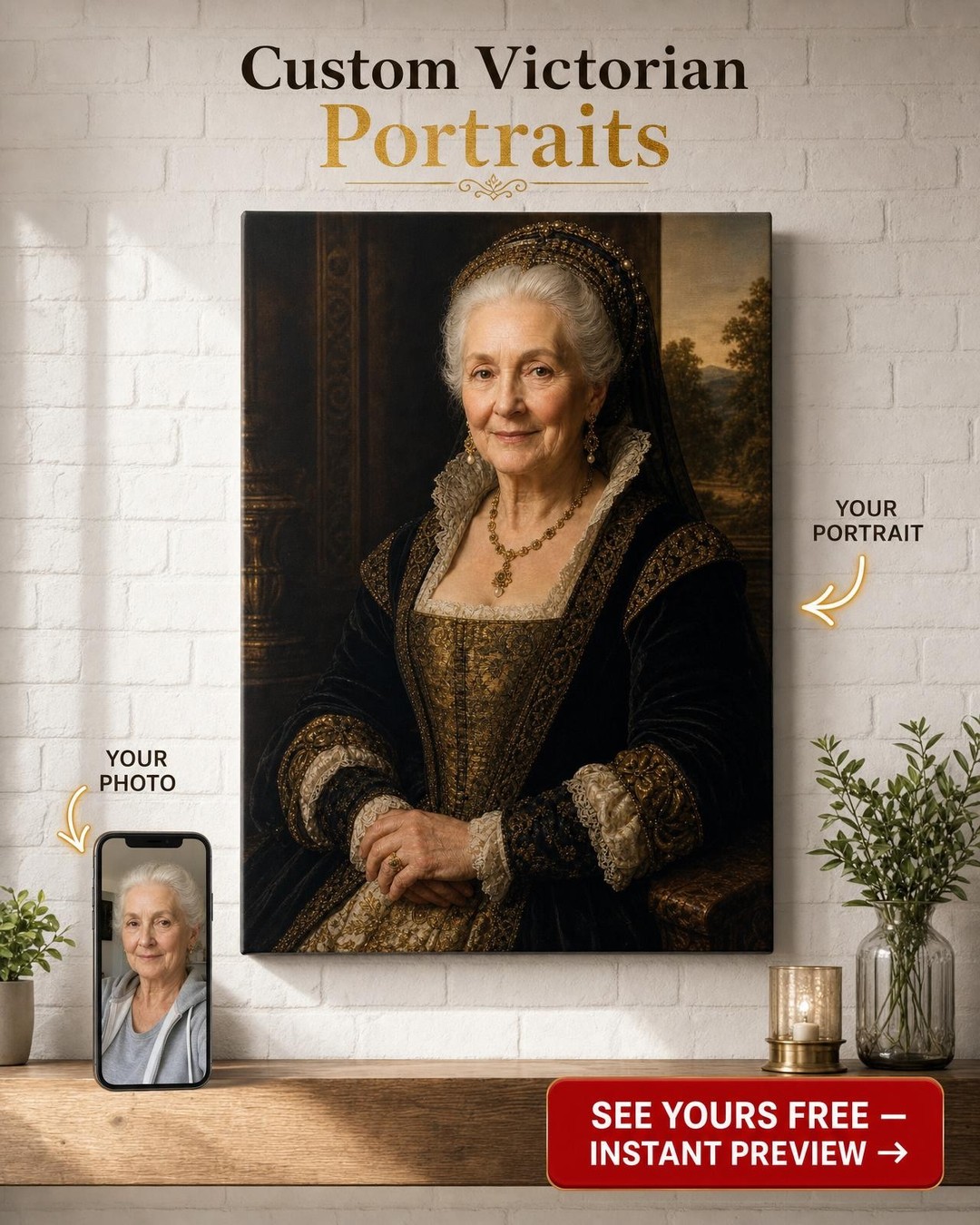 Custom Renaissance Woman Portrait — Regal Canvas from Photo