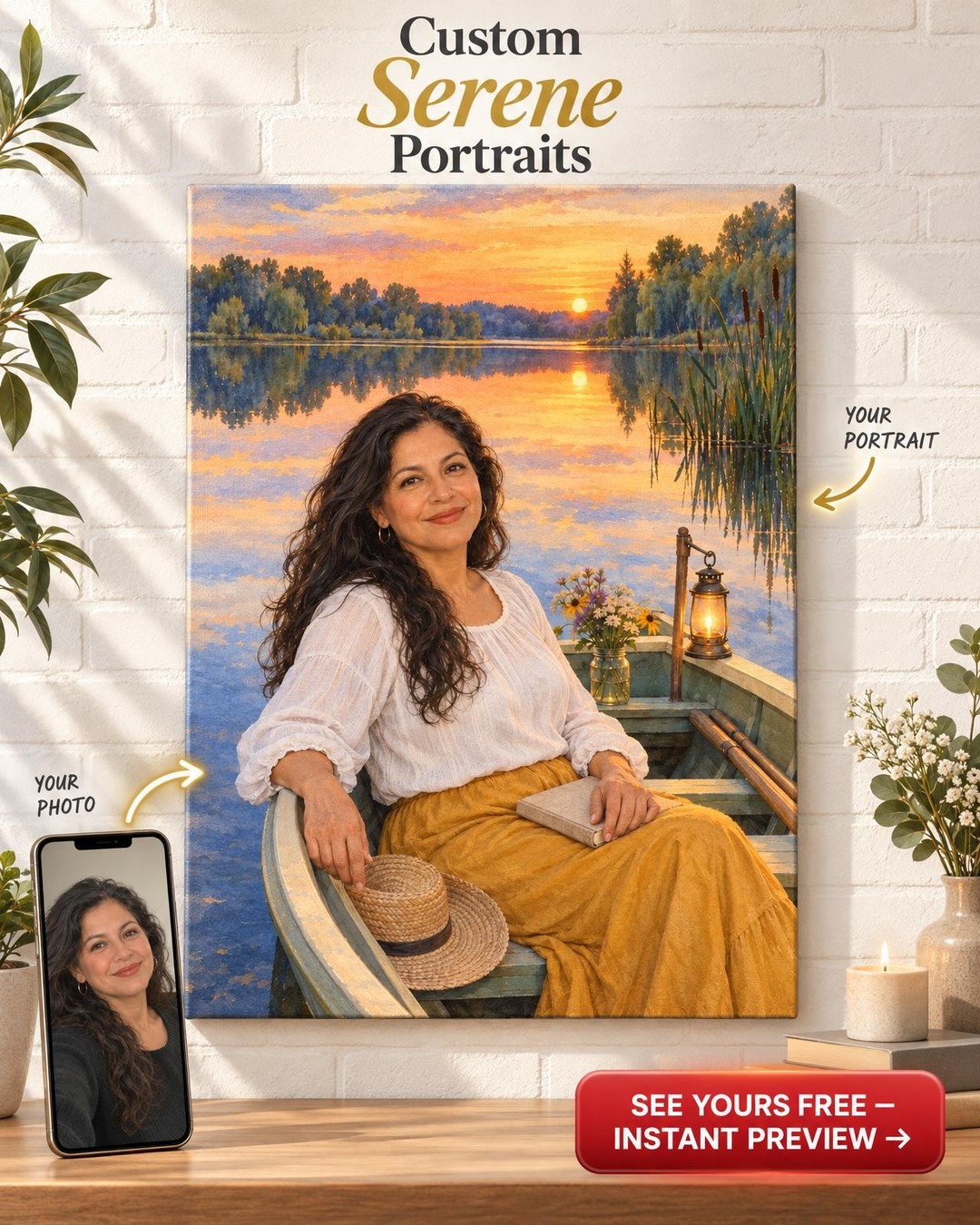Slow Rowboat Custom Portrait from Photo | Personalized Slow Living Gift