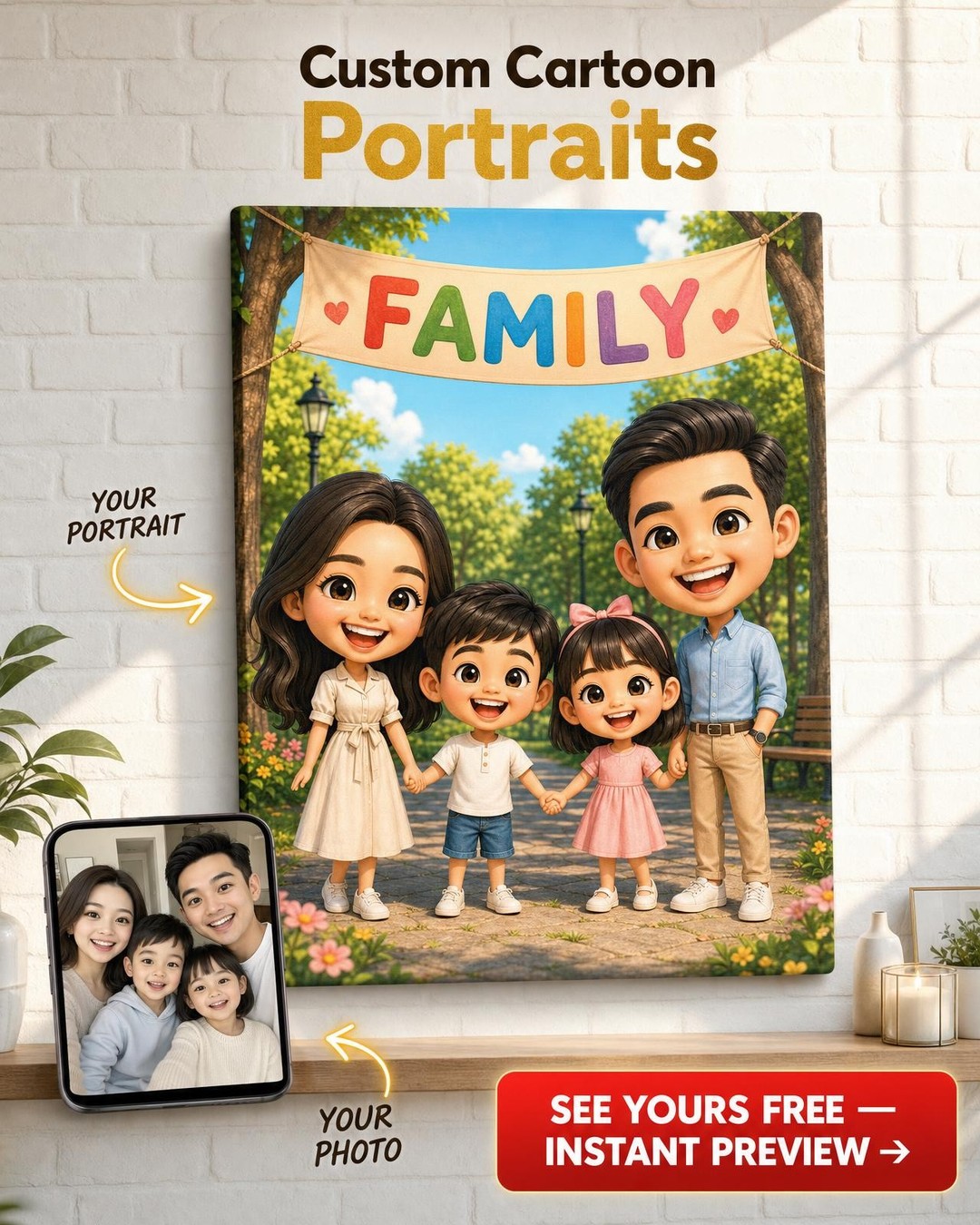 Custom Cartoon Family Canvas Gift