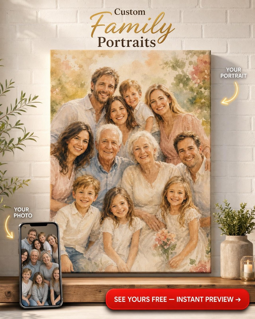 Family Portrait with Deceased Loved One — Soft Pastel Canvas