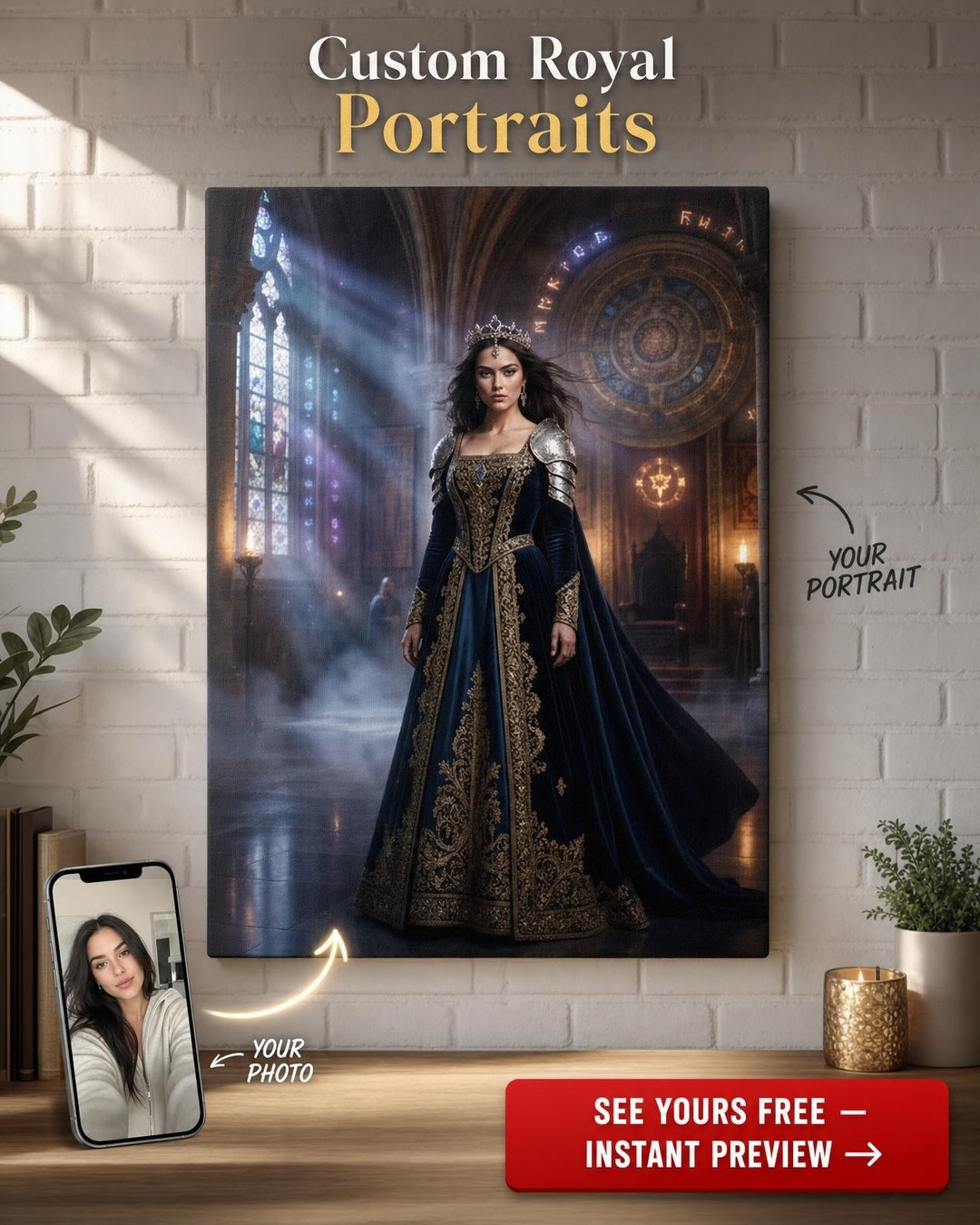 Custom Royal Woman Portrait — Regal Canvas from Photo