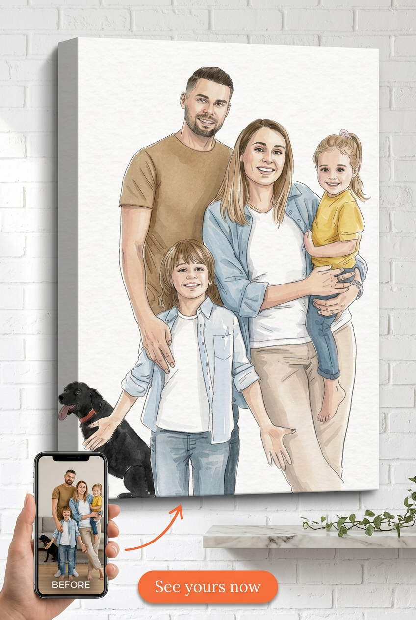 Custom Family Portrait Canvas — Serene AI Art from Photo
