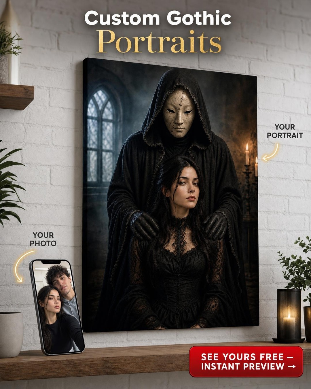 Pale Phantom Gothic Couple Portrait from Photo
