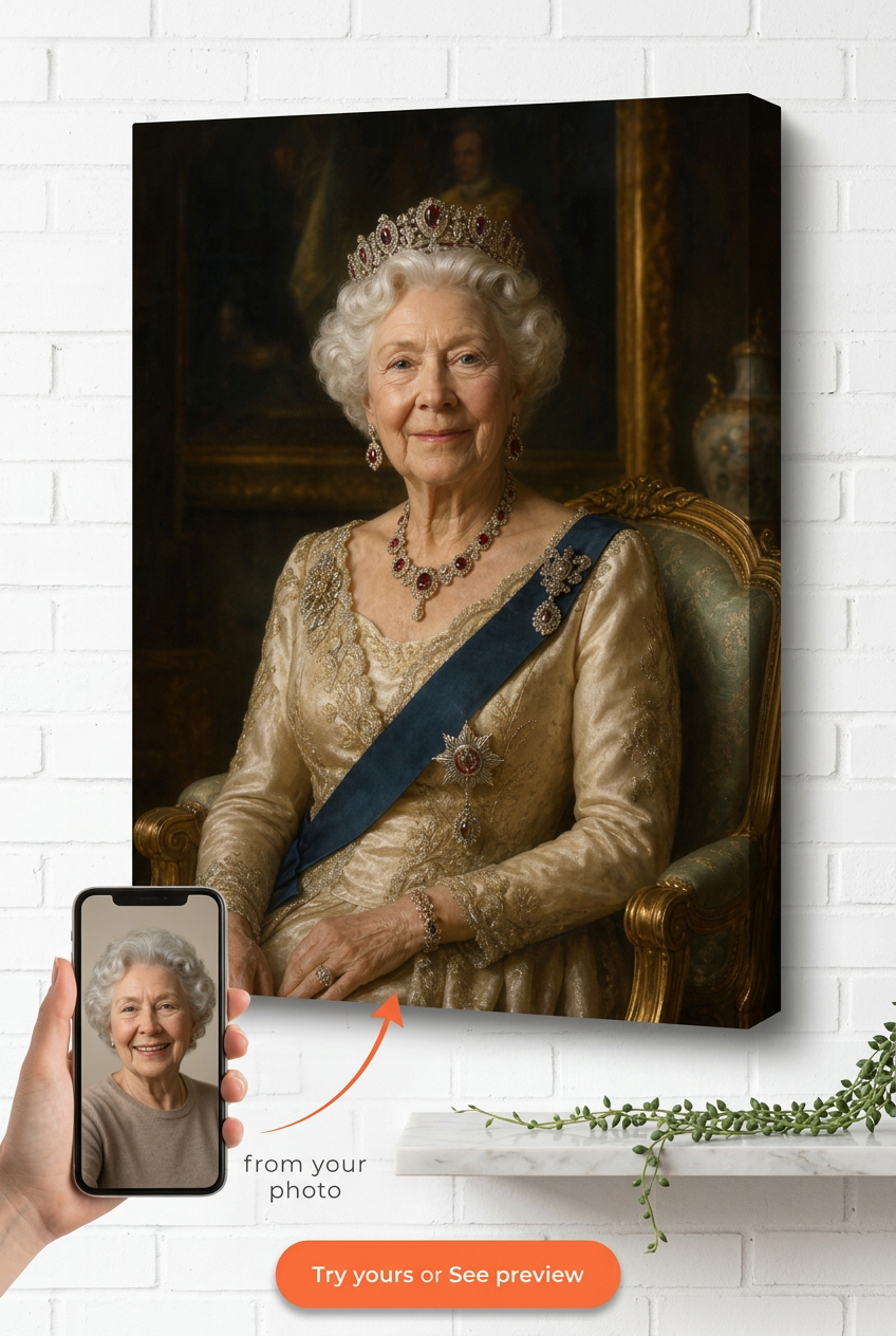 Custom Royal Woman Portrait — Regal Canvas from Photo