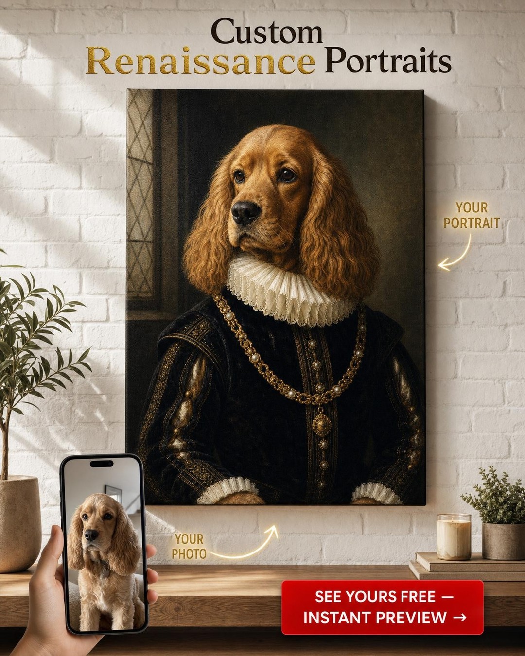 Custom Renaissance Dog Portrait — Regal Pet Canvas from Photo
